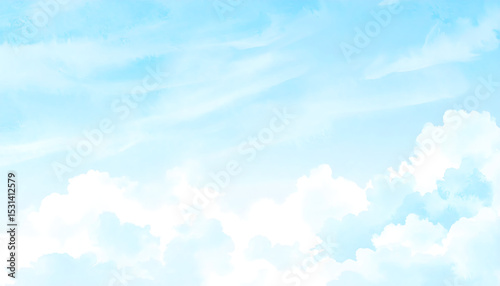 watercolor of Soft Hand-Drawn Clouds on Pale Blue Sky