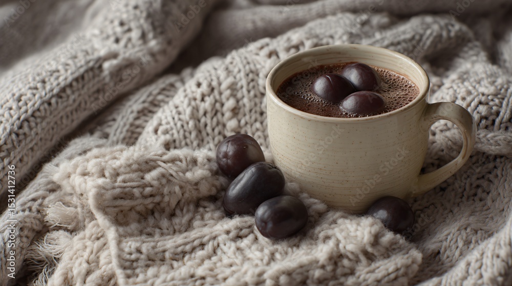 A chocolate-coated prunes arranged geometrically on cream canvas background, top-down view A chocolate-coated prunes arranged geometrically on cream canvas background, top-down view