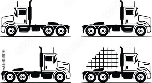 Semi Truck Vector Illustrations Transportation Industry Design Graphic Elements, silhouette