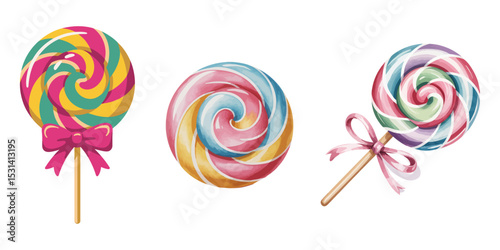 colorful lollipop isolated on white background, Watercolor candy pattern, lollipops and candies on a white background, Watercolor Pink Lollipop Candy, Watercolor Pink Lollipop, Multiple vector
