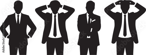 Businessman Silhouettes Depicting Stress, Confidence, and Uncertainty in Professional Life