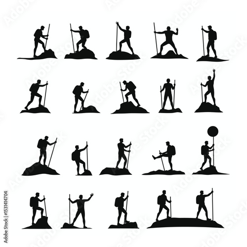 Silhouette collection a man climbing mountain set