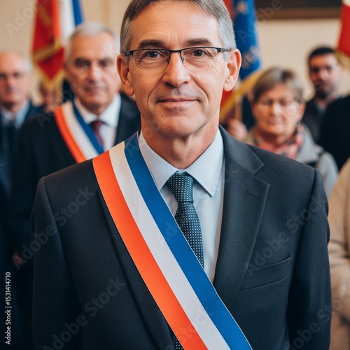 Maire élu de france avec son écharpe tricolore