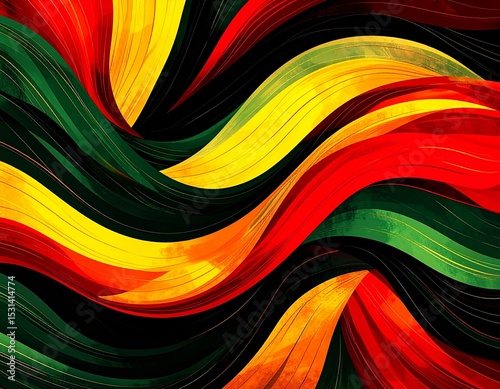 Spirited Harmony: Abstract Art of Red, Green & Gold