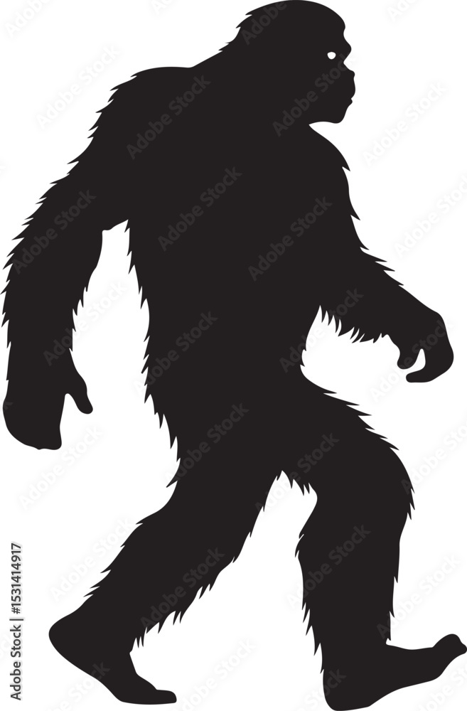 Fototapeta premium Bigfoot Silhouette Vector Illustration on Transparent Background