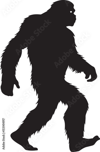 Bigfoot Silhouette Vector Illustration on Transparent Background