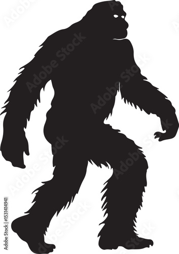 Bigfoot Silhouette Vector Illustration on Transparent Background