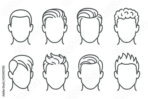 Men's hairstyle set. barber shop silhouette icons: pompadour, buzz, quiff, spiky, undercut, crew cut, mohawk vector icons.