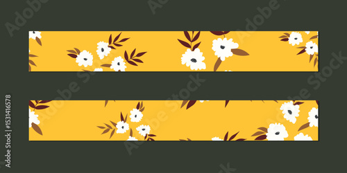 Vector illustration of a set of decorative ribbon stripes. Masking tape, satin or corsage, grssgrain tape, adhesive tapes for frames, scrapbooking. Packing patterned ribbons with foral ornament.