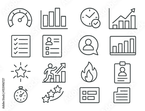 Business strategy set. linear success, growth, plan, chart, leader, deadline vector icons.