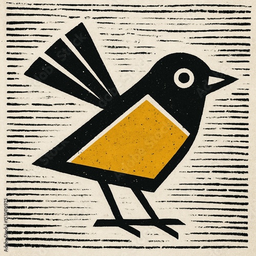 woodcut vector illustration of an abstract bird