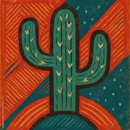 woodcut illustration of a cactus
