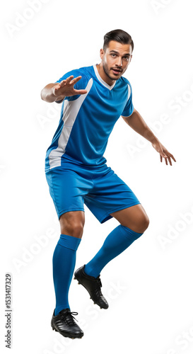 Dynamic Action Shot of a Soccer Player in Blue Uniform Capturing the Essence of Athletic Performance and Sport