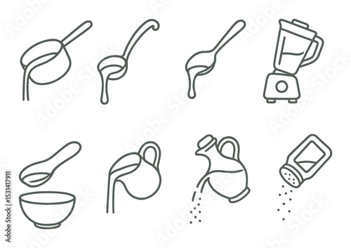 Kitchen utensil set. cooking silhouette icons: ladle, blender, spoon, bowl, pitcher vector icons.
