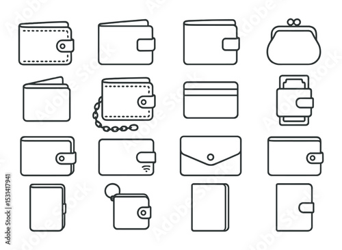 Wallet set. money holder flat wallets. purse, cardholder, coin, billfold vector icons.