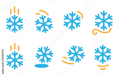 Snowflake set. winter decoration flat icons. snowflake, swirl, pattern, glow, abstract vector icons.
