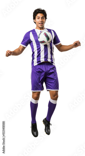 Energetic Soccer Player Mid-Jump Showcasing Skill and Vibrancy in Sports Attire