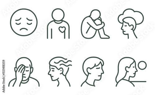 Emotions icon set. linear style emotions, sad, happy, angry, stress, calm vector icons.