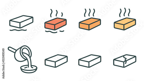 Soap block set. bath and body flat icons. soap, melt, pour, bar, aroma, crack vector icons.