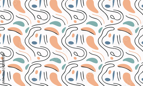 	Creative abstract seamless vector pattern with hand-drawn doodles