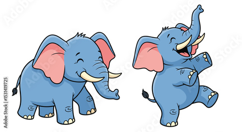 Cute Blue Elephants Happily Playing Together in a Playful Mood and Having Fun