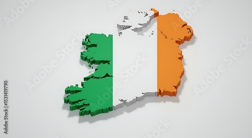 Ireland A 3D Map Showing the Emerald Isle's Geography and Flag