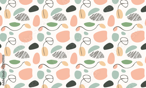 Elegant abstract seamless vector pattern with botanical line art