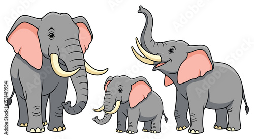 A Herd of Elephants Composed of Adults and One Juvenile Elephant