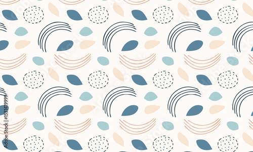 	Bohemian abstract seamless vector pattern with rainbows and leaves