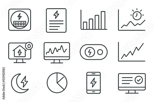 Energy icon set. electric, graph, solar, power, switch linear style vector icons