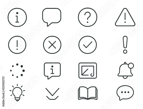 Information icon set: communication, notification, alert, message, flat vector icons