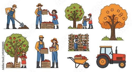 Pixelated Harvesting Apples on the Farm a Bounty of Autumn Crops