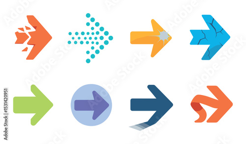 Arrow icon set. navigation direction glowing arrows. trend, light, shiny vector icons.