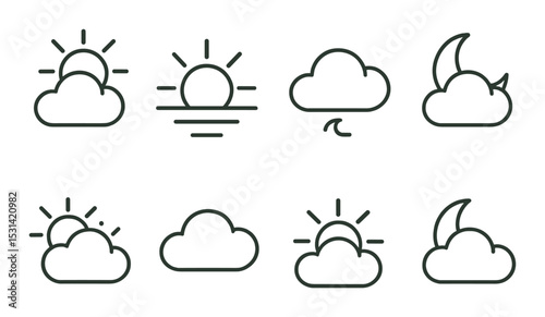 Weather icon set. climate symbols in flat style. sun, cloud, moon, rain vector icons.