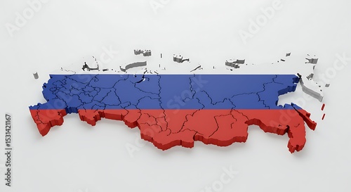3D Render of Russia's Detailed Map with National Flag Colors