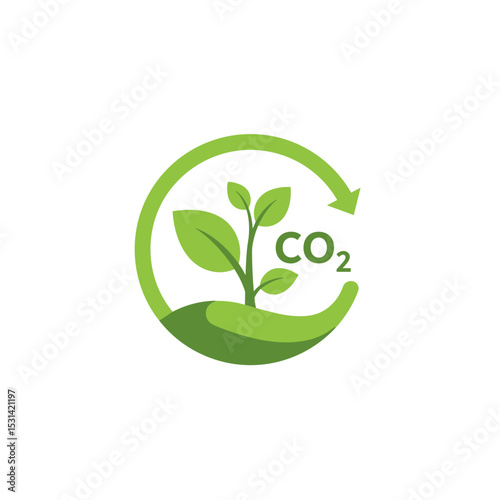 Green plant icon symbolizing carbon dioxide recycling process  
