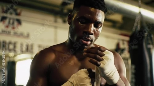 Boxer Wrapping Hands Before Training in Gym