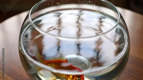 Goldfish Swimming in Glass Bowl Near Window Light
