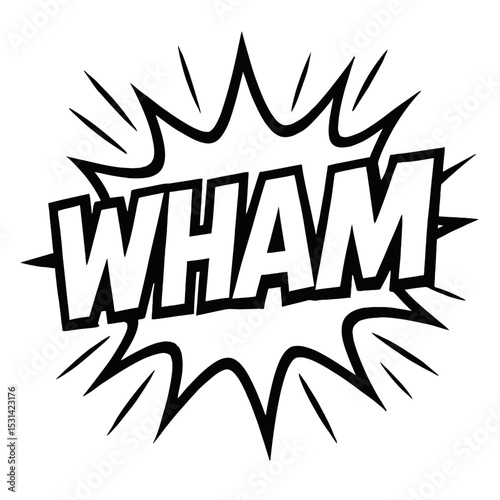 Dynamic Black and White "WHAM!" Comic Book Sound Effect Vector