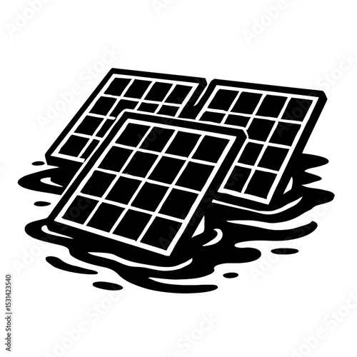 Black and White Solar Panels for Renewable Energy Vector Illustration