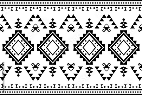 Ethnic pattern vector in black and white color. Abstract tribal seamless. Concept of black pixel, Southwest style, motifs, native, tradition, geometric for wrap, carpet, wallpaper, embroidery, batik.