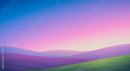  Abstract landscape with rolling hills and gradient sky in digital painting style.