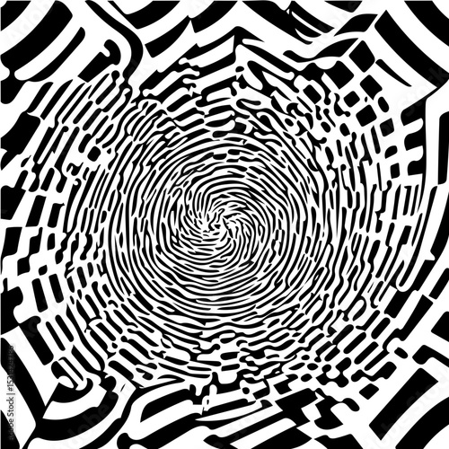 Twisted square vortex illusion, black and white vector  background