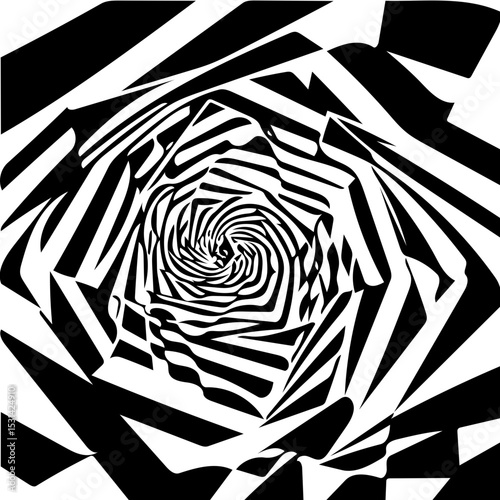 Twisted square vortex illusion, black and white vector  background