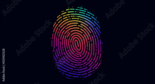 Abstract fingerprint design in vibrant rainbow gradient, digital identity concept.
