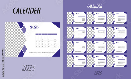  Modern and minimalist table desk calendar  design template for 2026