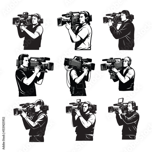 Broadcast News Camera Operator Graphic Illustration Set