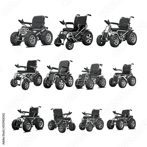 All-Terrain Off-Road Power Wheelchair Graphic Illustration Set