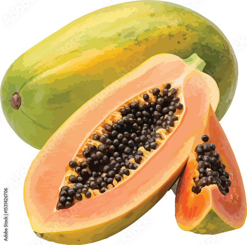 papaya on white background
