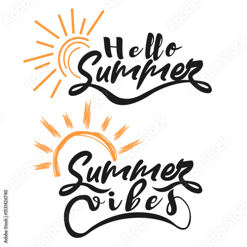 Handwritten summer time logo options, summer vibe. Stamp, print. Vector illustration, image. EPS 10